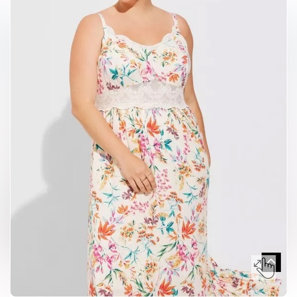Torrid Women's Maxi Washable Gauze Lace Inset Dress in Carrie Floral Size 2X NEW - Picture 4 of 10
